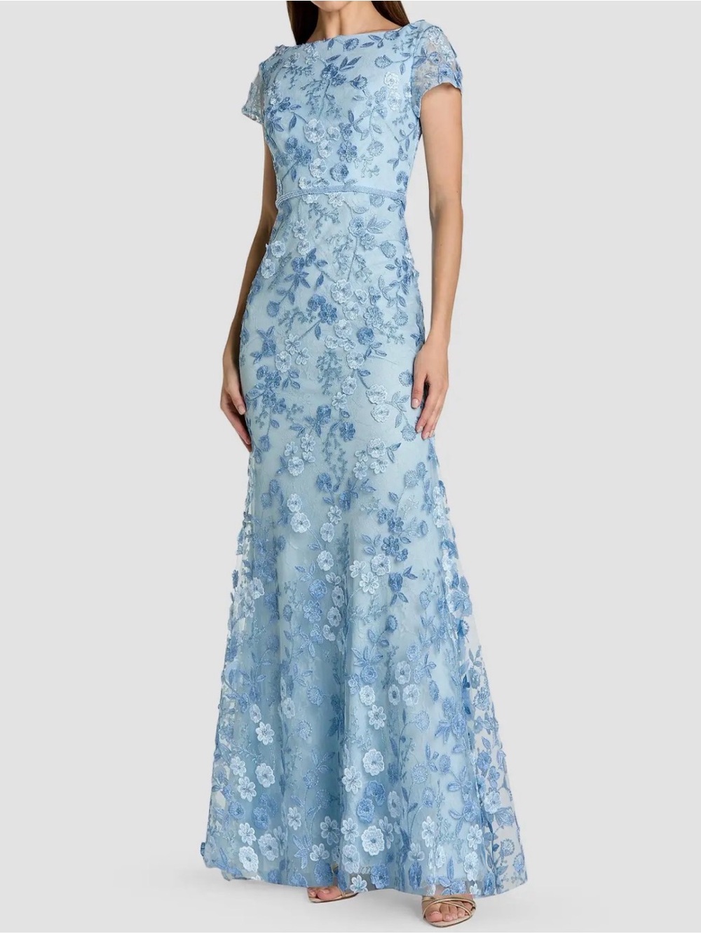 Mac Duggal Powder Blue Floral Lace Gown